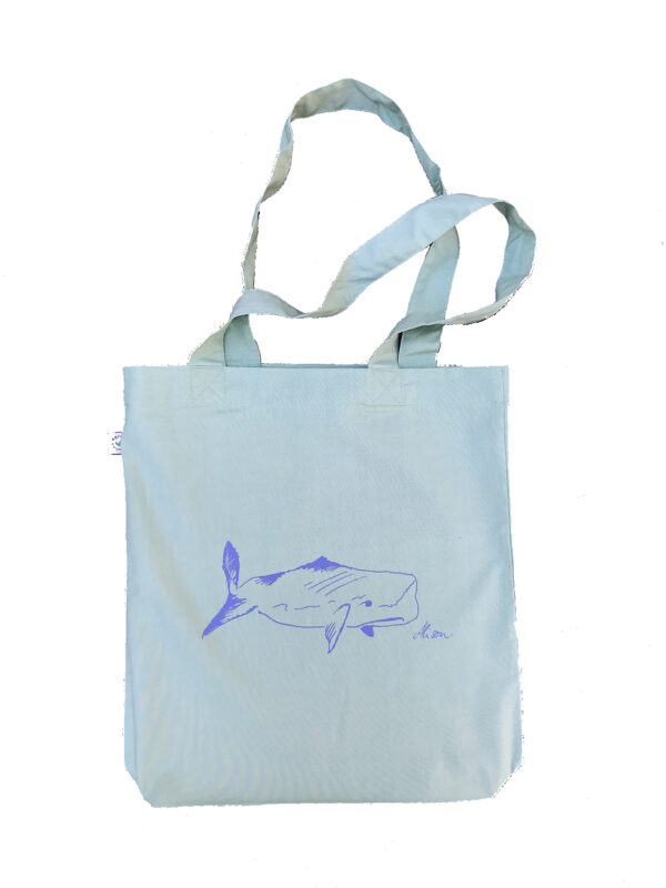 Fashion Tote Bag "Noah, the whale" (sage green) Druck: blau