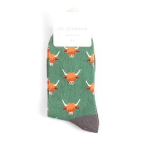 Mr Sparrow Bamboo Socken Highland Cows green